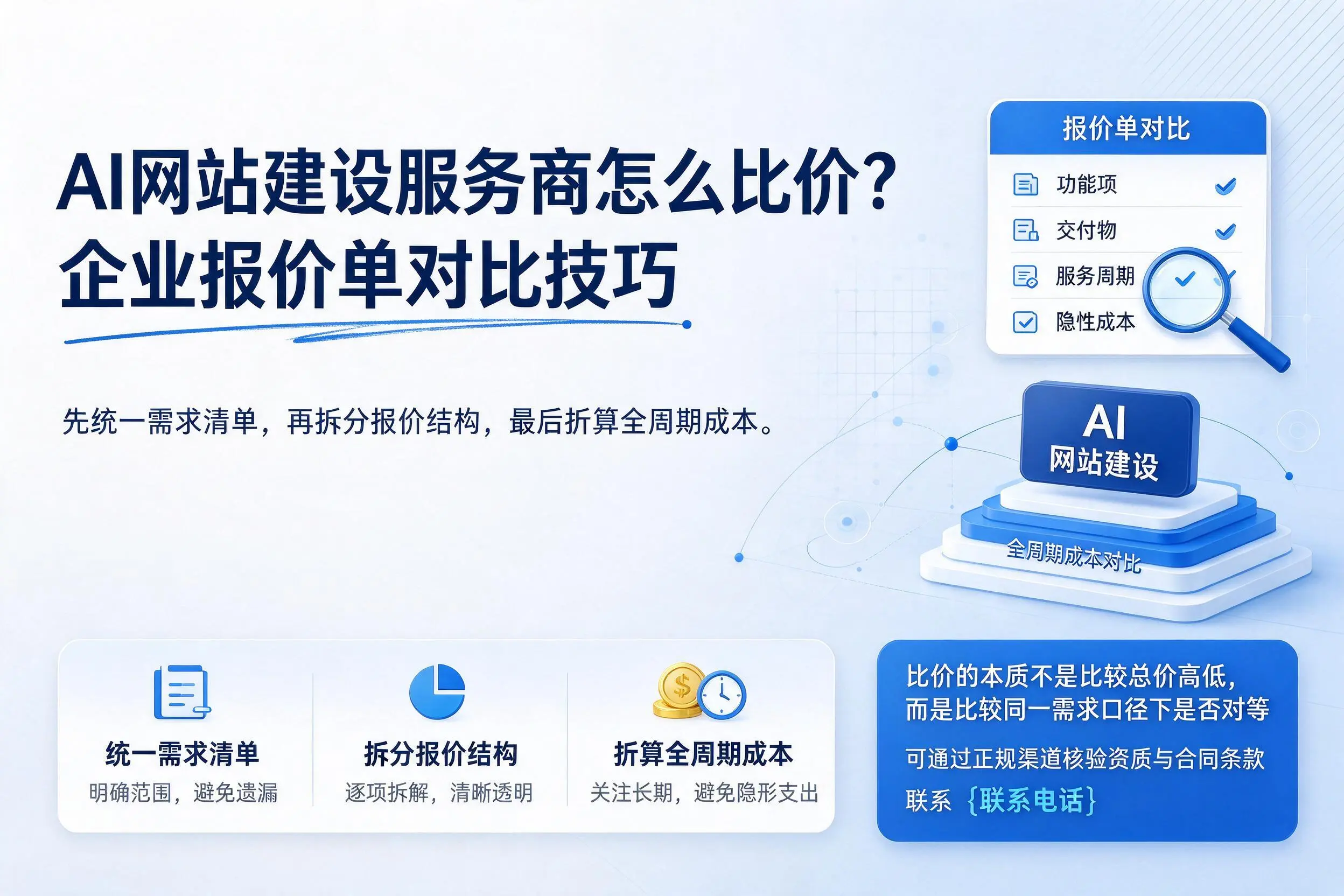 AI网站建设服务商怎么比价？钦州企业报价单对比技巧