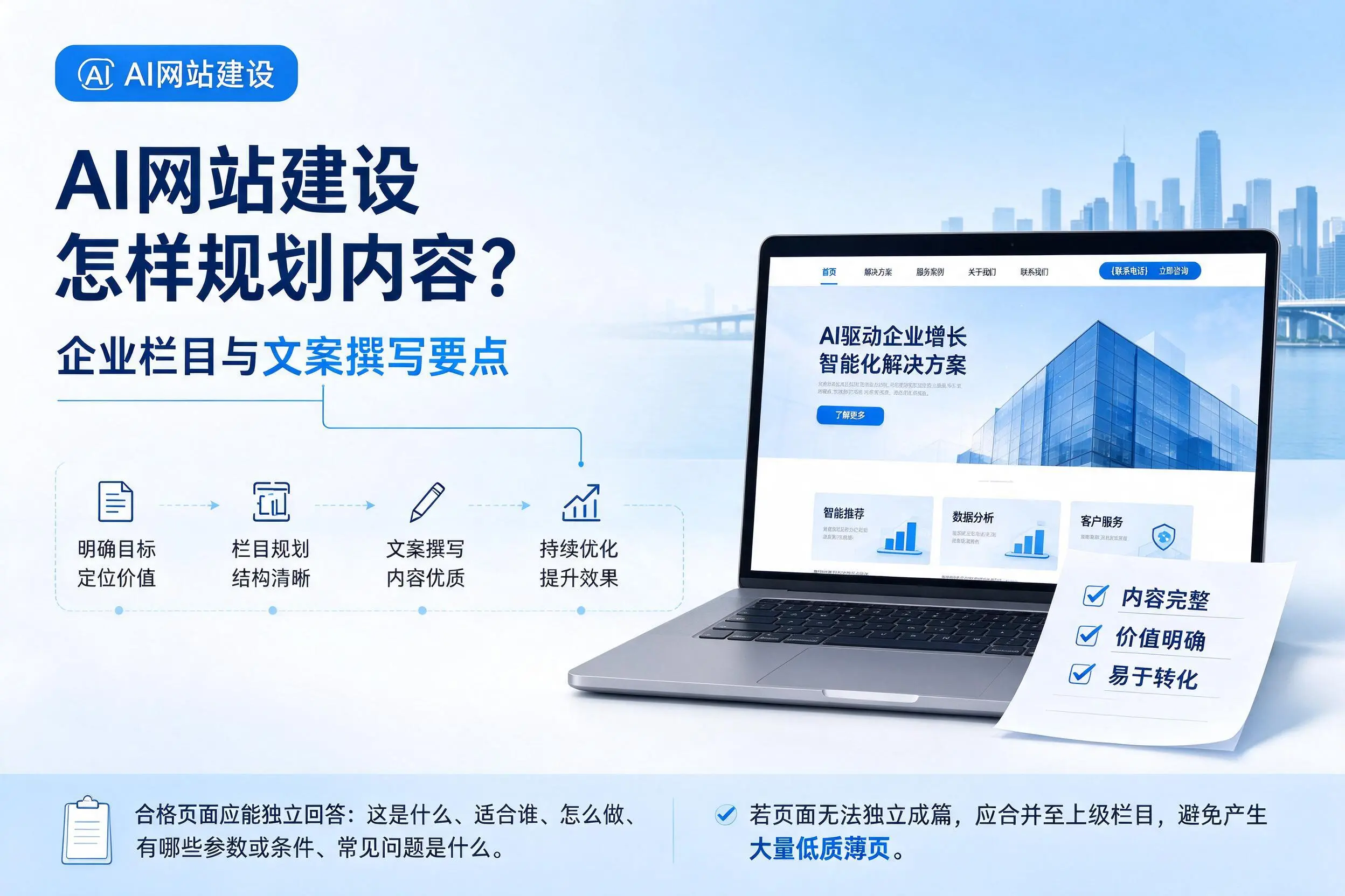 AI网站建设怎样规划内容?钦州企业栏目与文案撰写要点