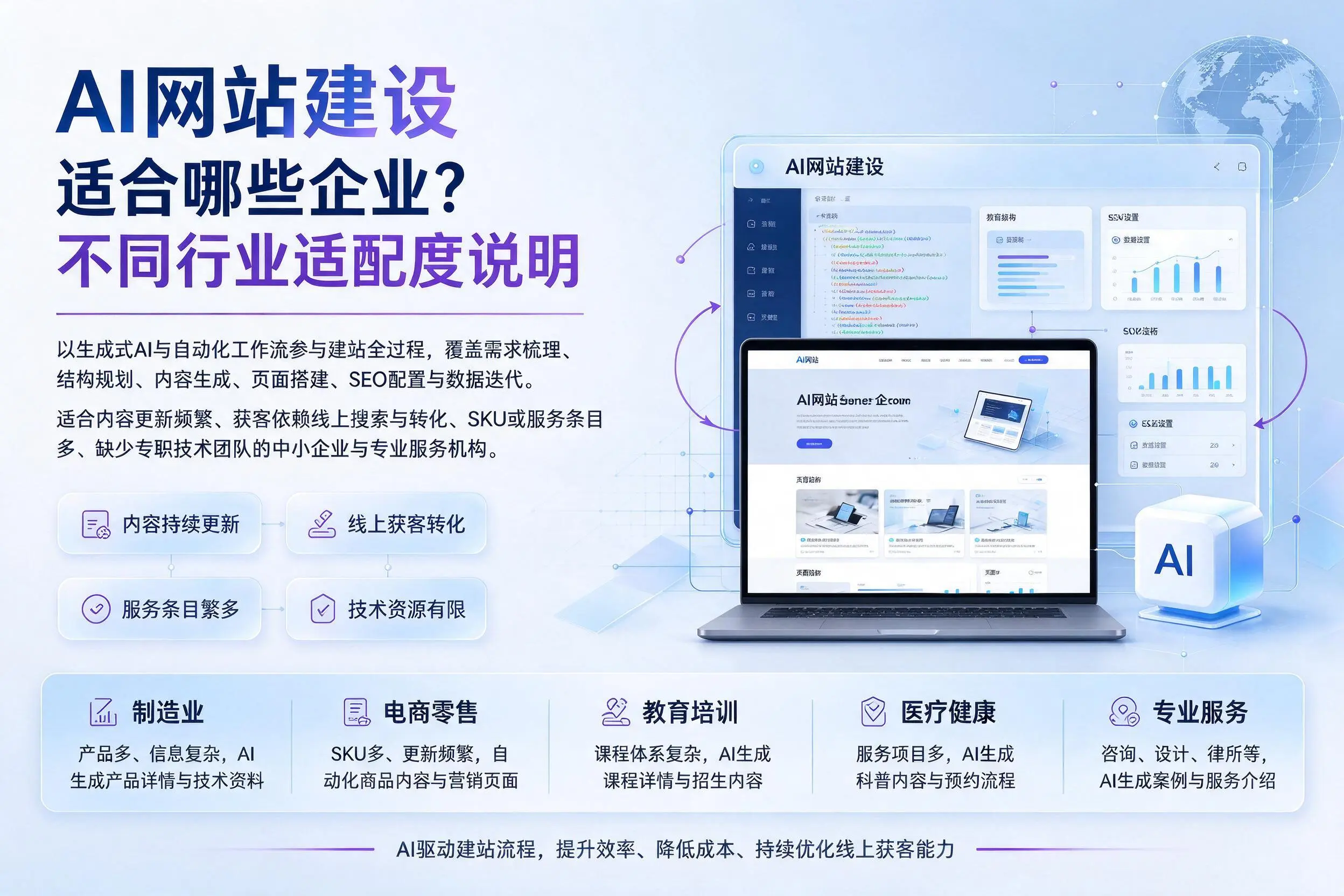 AI网站建设适合哪些企业？钦州不同行业适配度说明